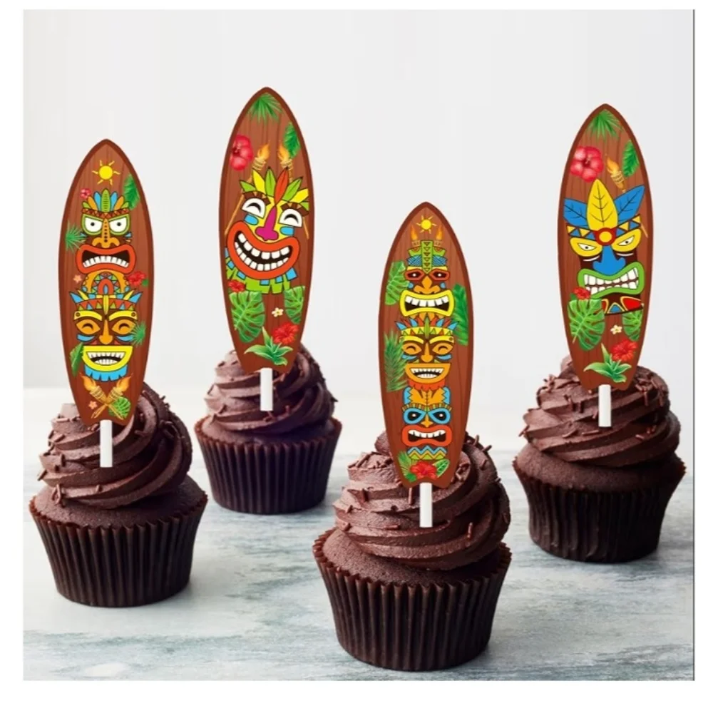 Colorful Tiki Surfboard Cupcake Toppers 36 Ct NEW
